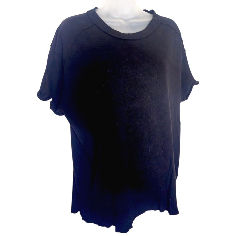 WE THE FREE Nina Raw Hem Black Tee Streetwear Relaxed Staple‎ Basic Women's Sz S